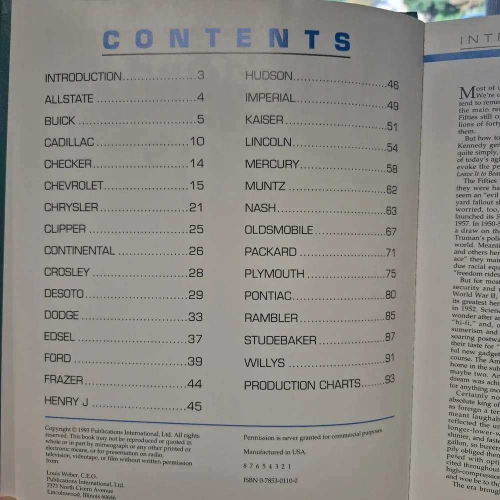 Automobiles of the 50's - American classic car reference book.